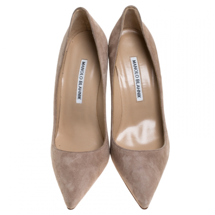 Pre Owned Manolo Blahnik Beige Suede BB Pointed Toe Pumps Size 37