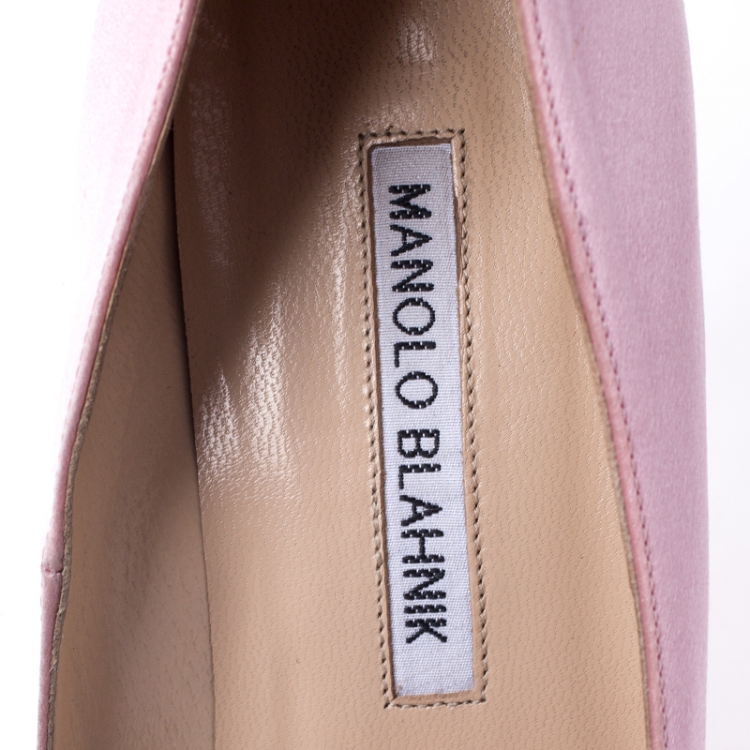 Pre Owned Manolo Blahnik Pink Satin Hangisi Crystal Embellished Pumps Size 36.5