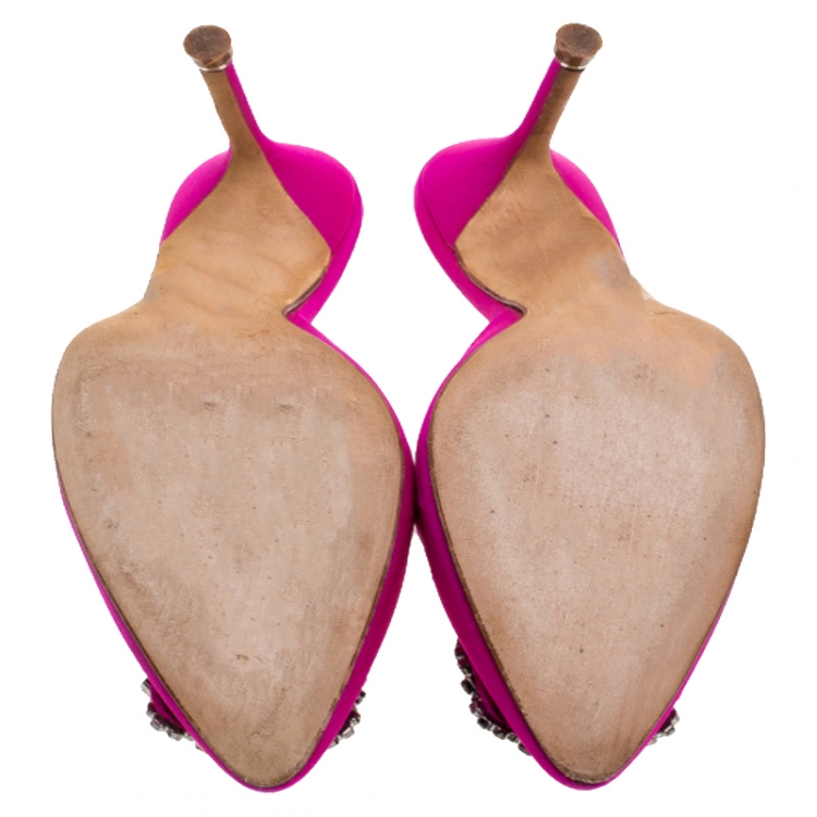 Pre Owned Manolo Blahnik Pink Maysale Embellished Pointed Toe Mules Size 36.5