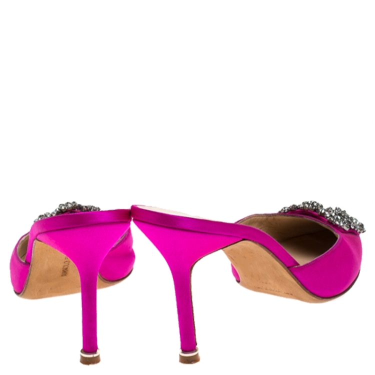 Pre Owned Manolo Blahnik Pink Maysale Embellished Pointed Toe Mules Size 36.5