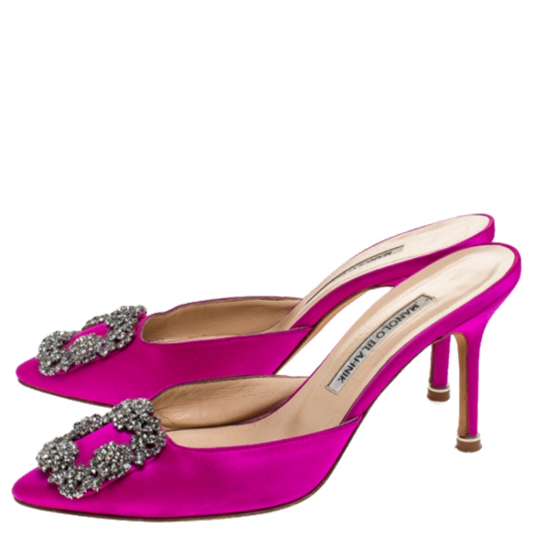 Pre Owned Manolo Blahnik Pink Maysale Embellished Pointed Toe Mules Size 36.5