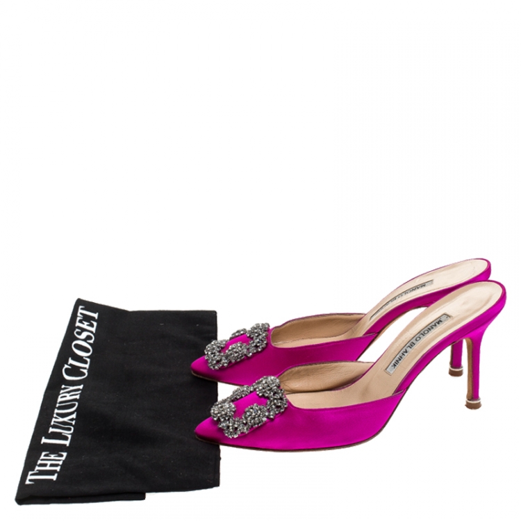 Pre Owned Manolo Blahnik Pink Maysale Embellished Pointed Toe Mules Size 36.5