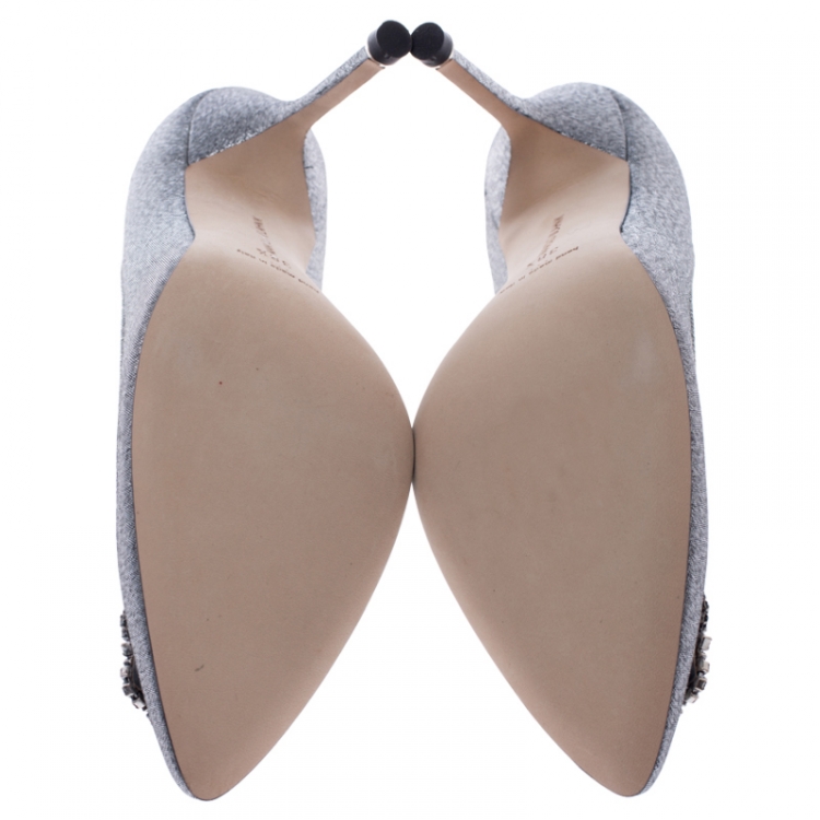 Pre Owned Manolo Blahnik Metallic Silver Hangisi Notturno Pumps Size 39.5