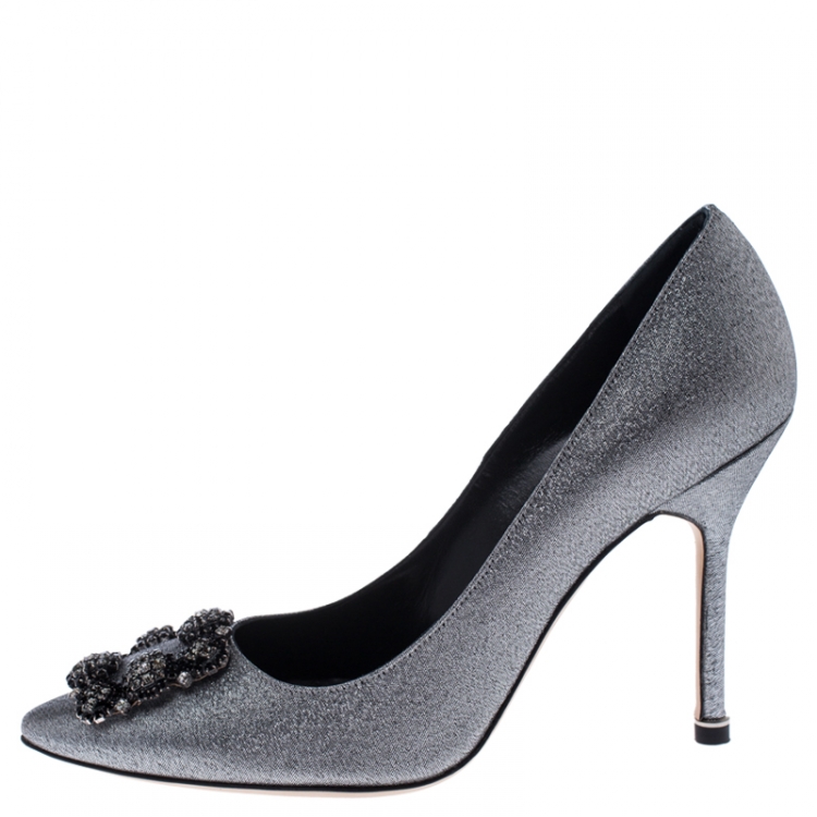 Pre Owned Manolo Blahnik Metallic Silver Hangisi Notturno Pumps Size 39.5