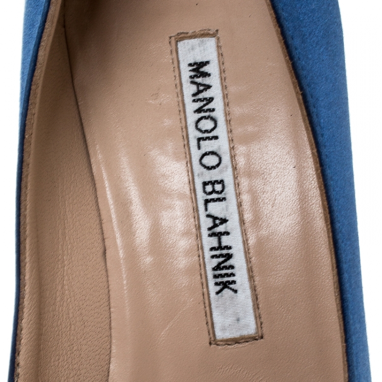 Pre Owned Manolo Blahnik Royal Blue Satin Hangisi Crystal Embellished Pumps Size 36