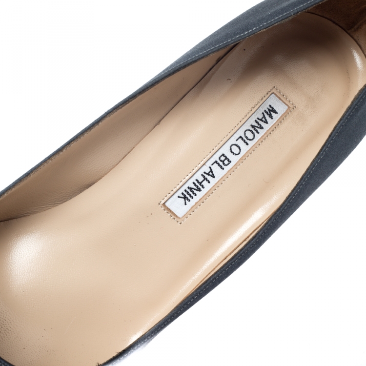 Pre Owned  Manolo Blahnik Grey Satin Hangisi Jewel Pumps Size 38.5
