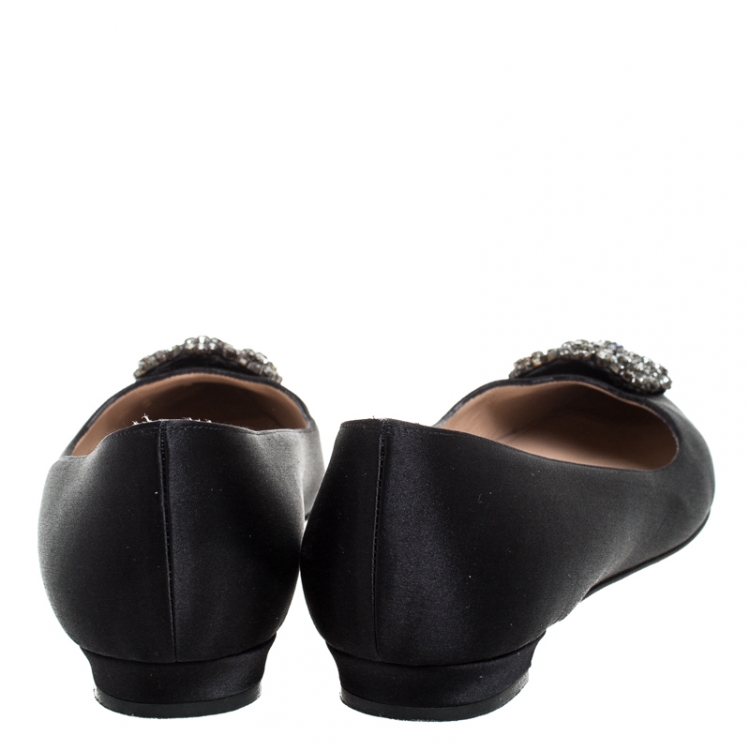 Pre Owned Manolo Blahnik Black Satin Hangisi Ballet Flats Size 40