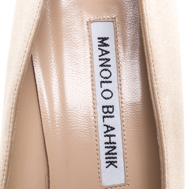 Pre Owned Manolo Blahnik Beige Crystal Embellished Satin Olek Pumps Size 37