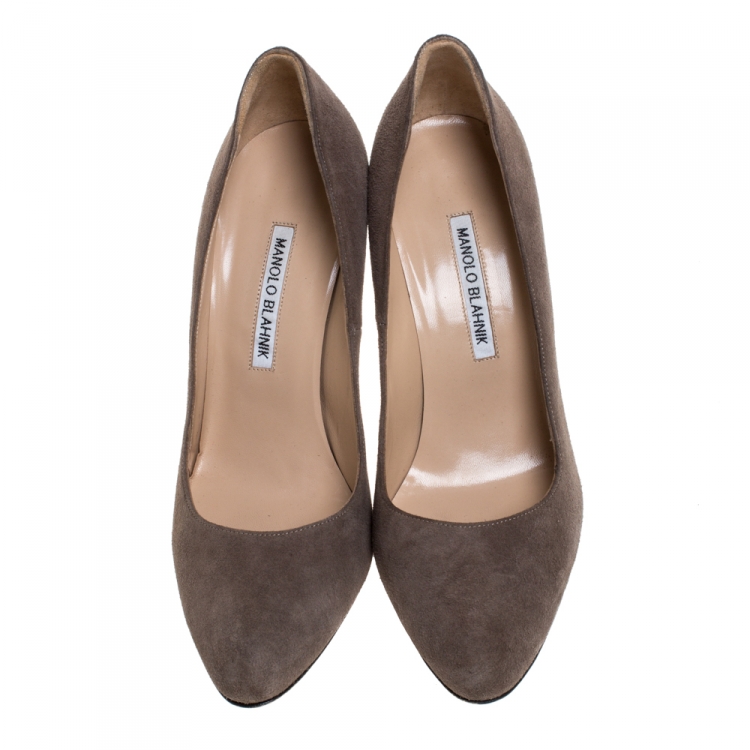 Pre Owned Manolo Blahnik Grey Suede BB Pumps Size 38.5