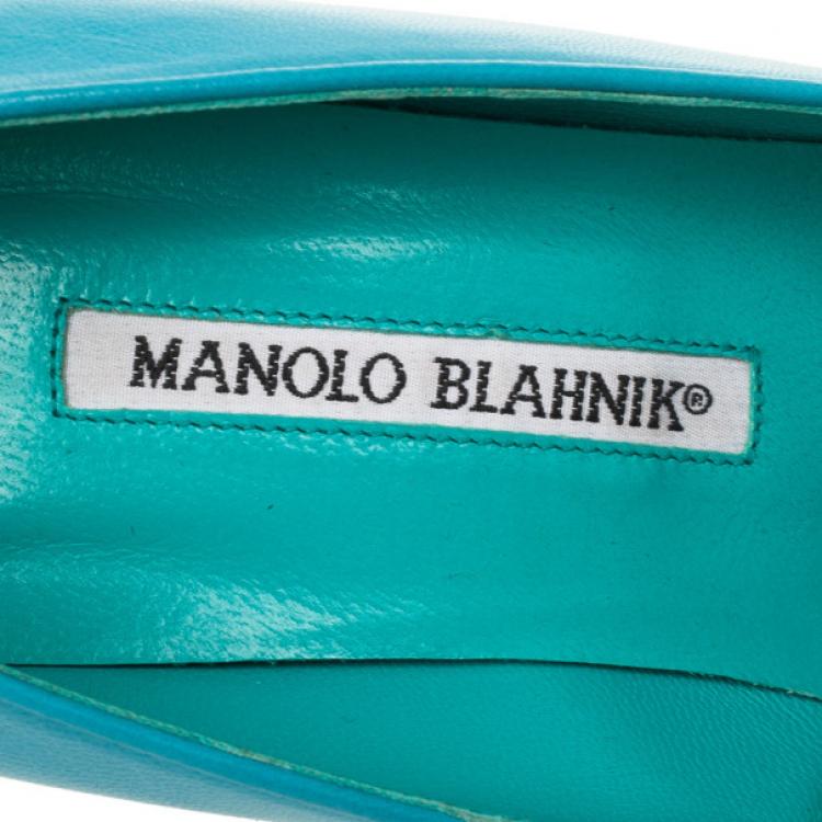 Pre Owned Manolo Blahnik Blue 'BB' Pointy Toe Pumps Size 37.5