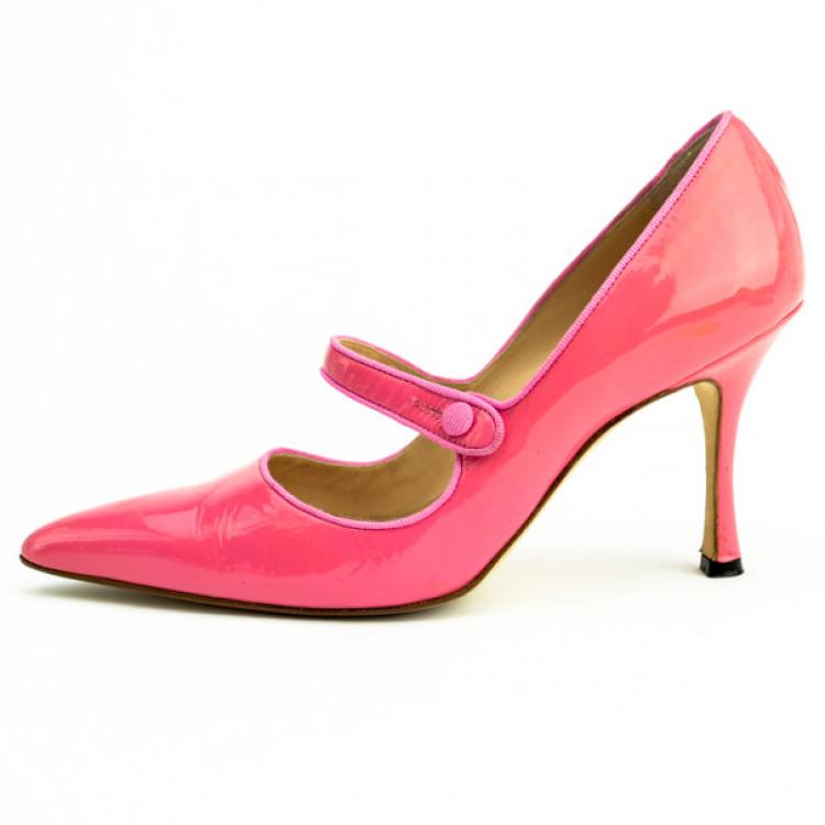 Manolo Blahnik Pink Patent Pointed Toe 'Campari' Mary Jane