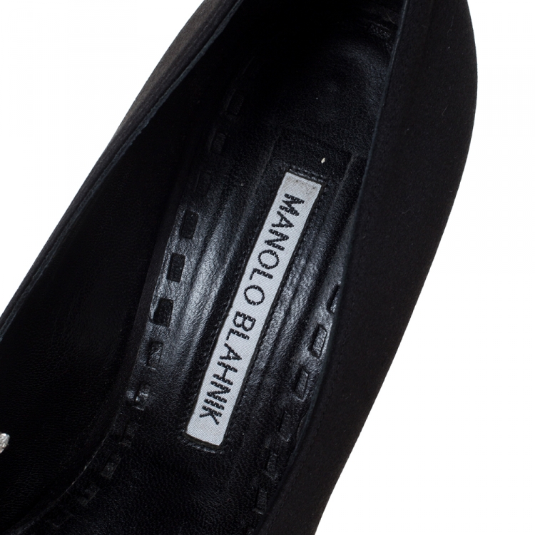 Pre Owned Manolo Blahnik Black Satin Jewel Embellished Shufti Pumps Size 37