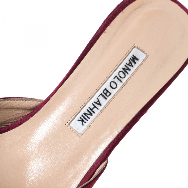 Pre Owned Manolo Blahnik Red Satin Hangisi Pointed Toe Mules Size 38