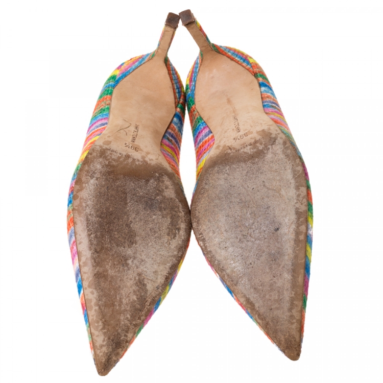 Pre Owned Manolo Blahnik Multicolor Rainbow Fabric BB Pumps Size 39.5