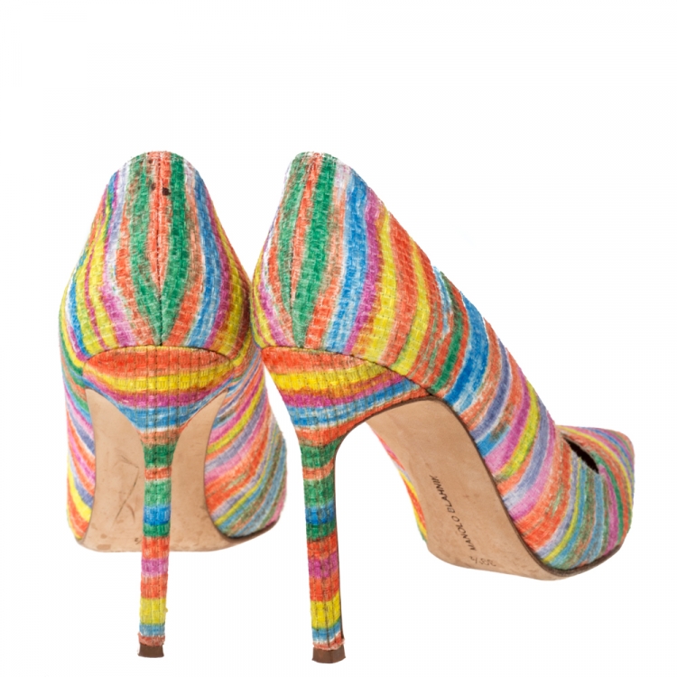 Pre Owned Manolo Blahnik Multicolor Rainbow Fabric BB Pumps Size 39.5