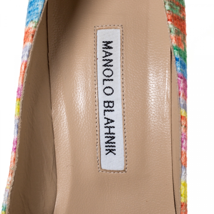 Pre Owned Manolo Blahnik Multicolor Rainbow Fabric BB Pumps Size 39.5