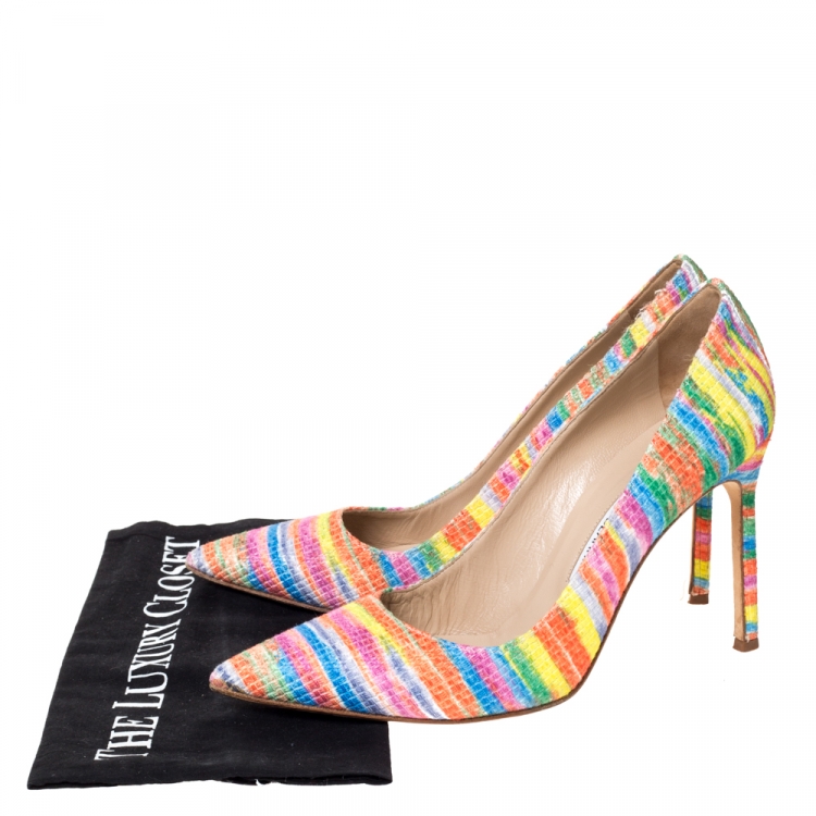 Pre Owned Manolo Blahnik Multicolor Rainbow Fabric BB Pumps Size 39.5