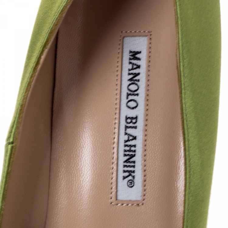 Pre Owned Manolo Blahnik Lime Green Satin Hangisi Pumps Size 41