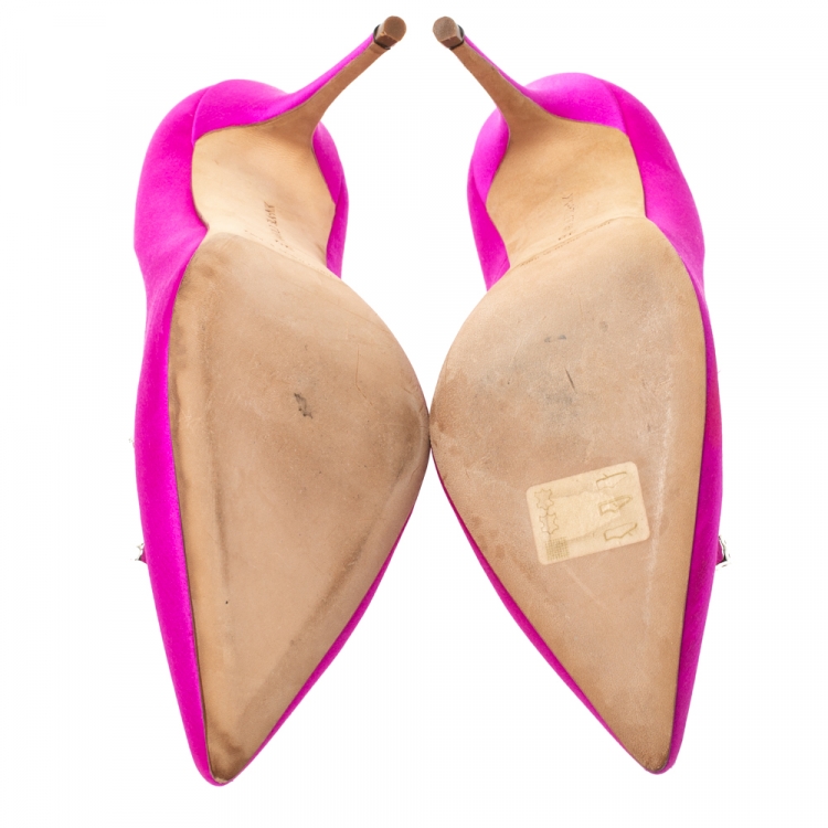 Pre Owned Manolo Blahnik Fuschia Crystal Embellished Satin Borlak Pumps Size 38