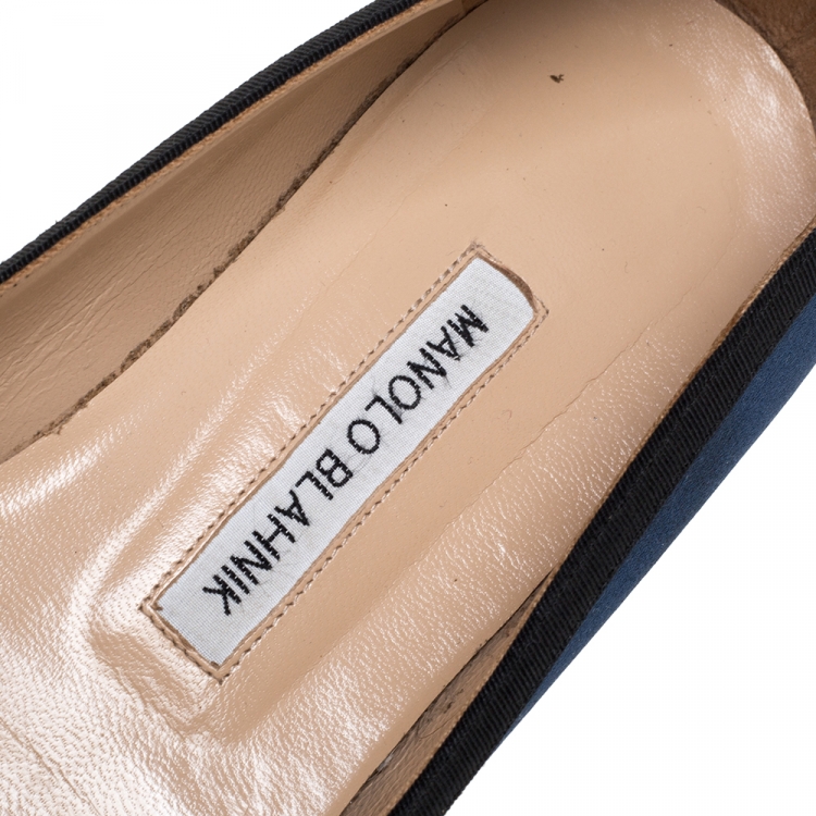 Pre Owned Manolo Blahnik Blue Fabric Hangisi Crystal Embellished Ballet Flats Size 39.5