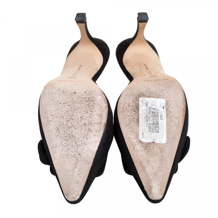 Pre Owned Manolo Blahnik Black Suede Mule Sandals Size 36.5