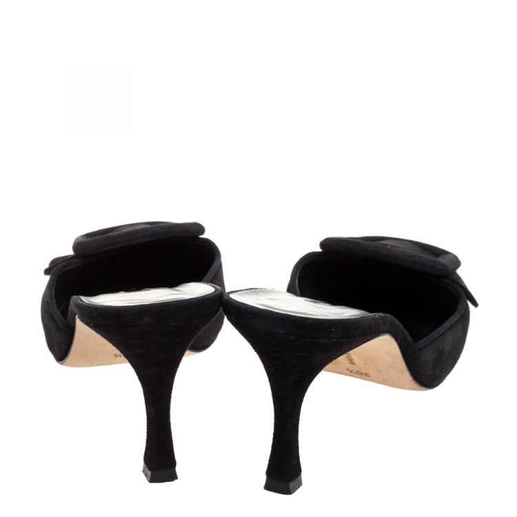 Pre Owned Manolo Blahnik Black Suede Mule Sandals Size 36.5