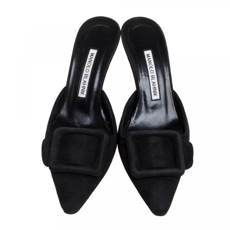 Pre Owned Manolo Blahnik Black Suede Mule Sandals Size 36.5