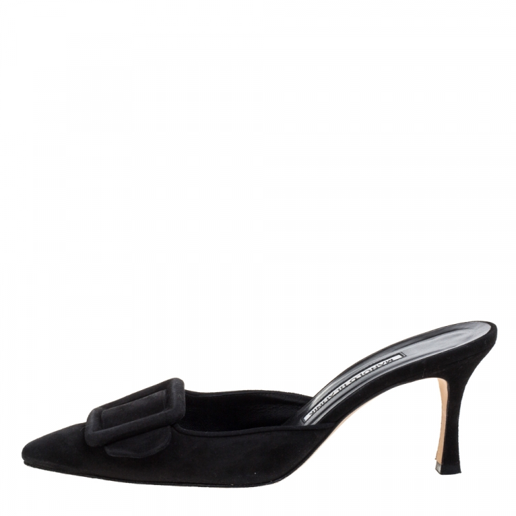 Pre Owned Manolo Blahnik Black Suede Mule Sandals Size 36.5