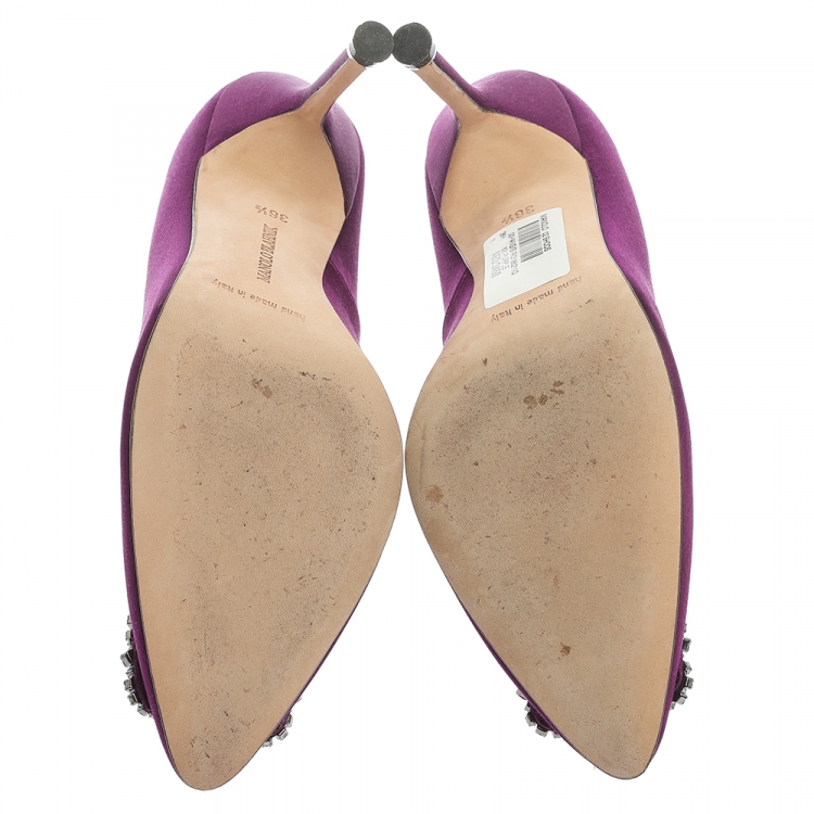 Pre Owned Manolo Blahnik Purple Satin Hangisi  Pumps Size 36.5