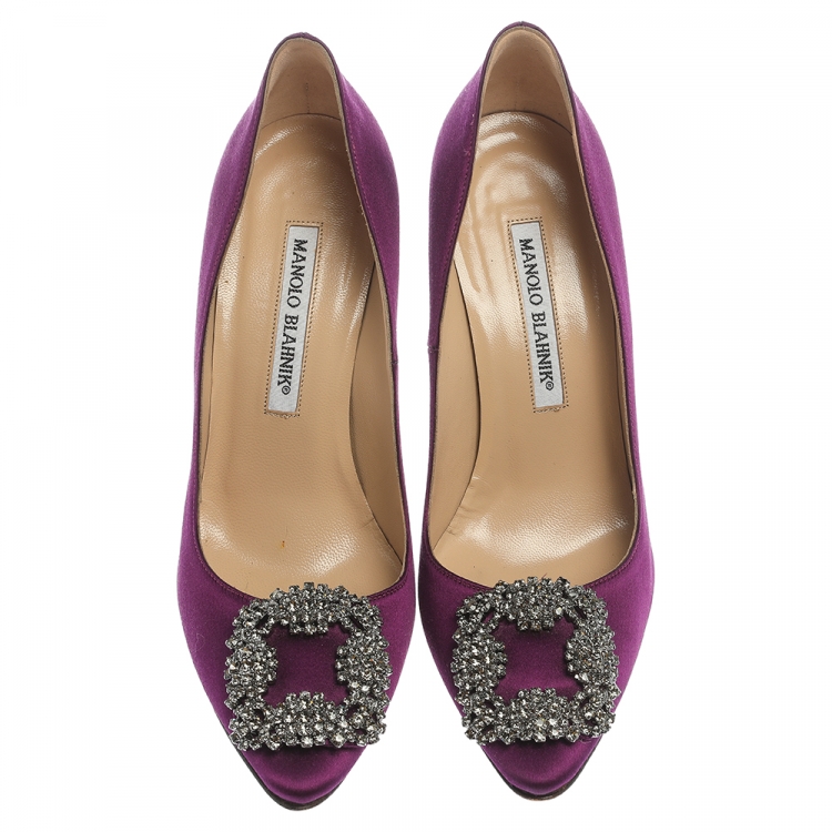 Pre Owned Manolo Blahnik Purple Satin Hangisi  Pumps Size 36.5