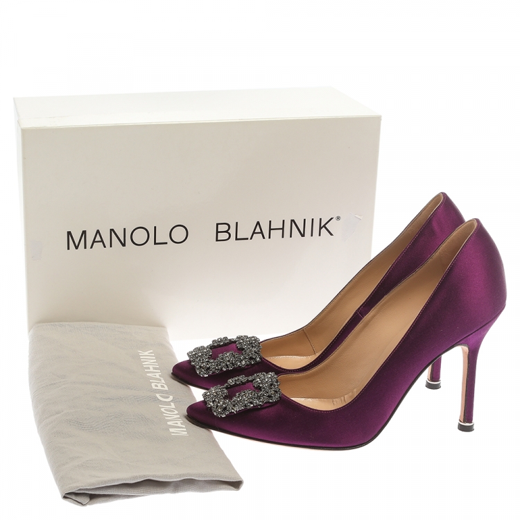 Pre Owned Manolo Blahnik Purple Satin Hangisi  Pumps Size 36.5