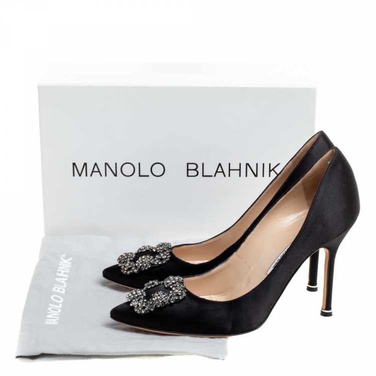 Pre Owned Manolo Blahnik Black Satin Hangisi Pumps Size 38