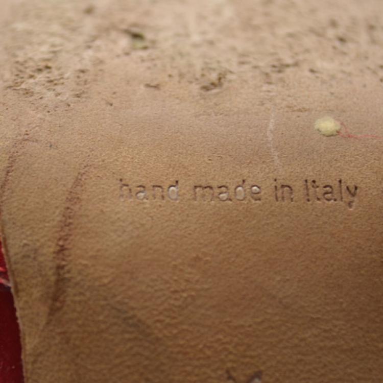 Pre Owned Manolo Blahnik Red Satin Buckled Sandals Size 38