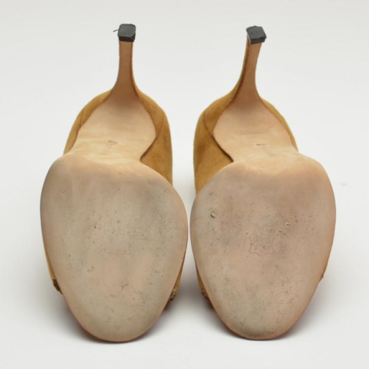 Pre Owned Manolo Blahnik Beige Suede Peep Toe Pumps Size 38