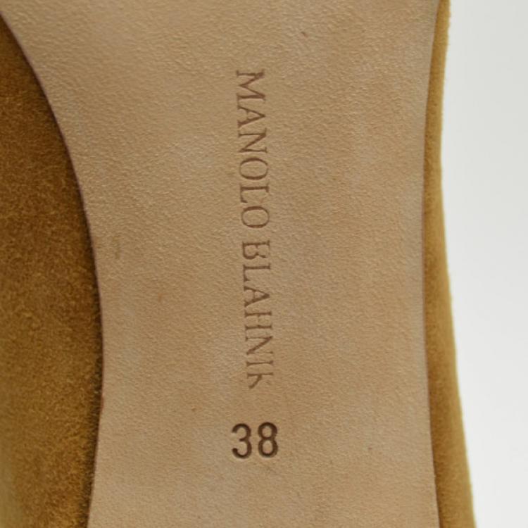 Pre Owned Manolo Blahnik Beige Suede Peep Toe Pumps Size 38