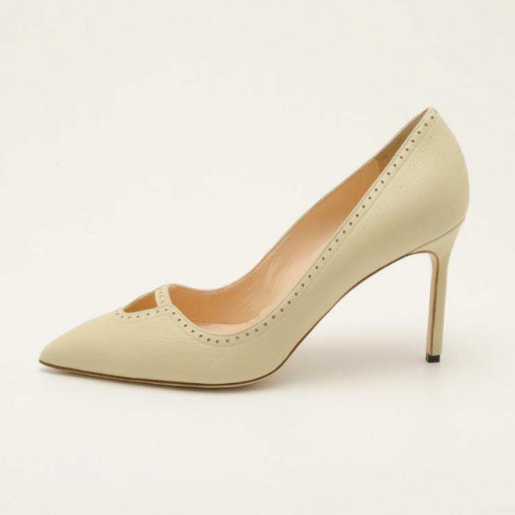 Pre Owned Manolo Blahnik Beige Leather Pumps Size 40