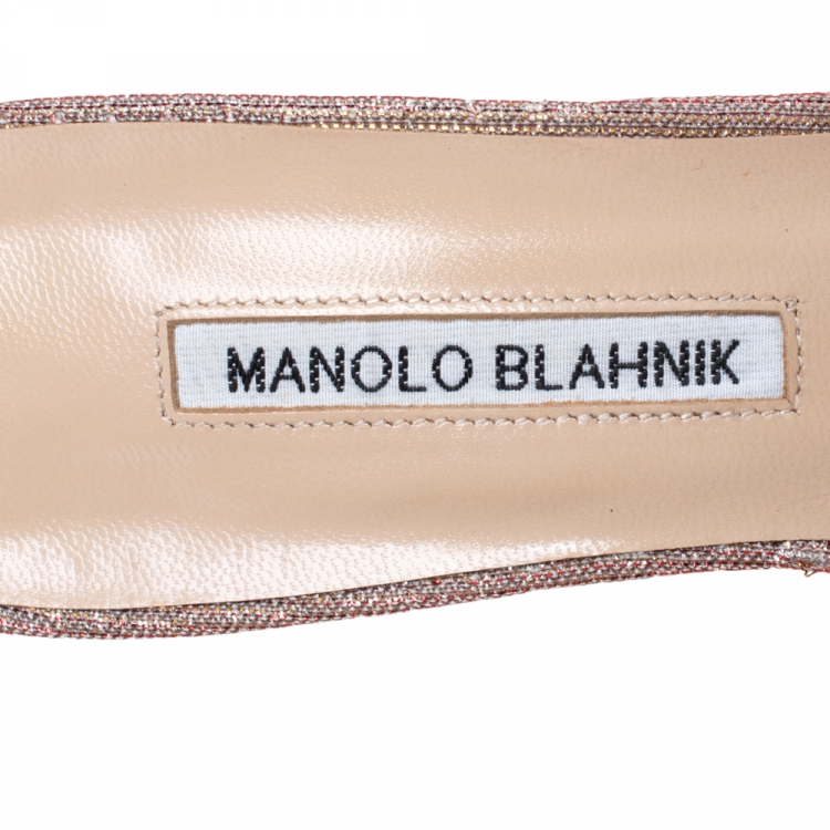 Pre Owned Manolo Blahnik Red Glitter Fabric Hangisi Mules Size 39.5