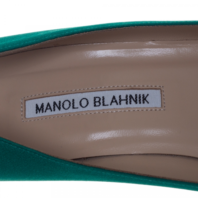 Pre Owned Manolo Blahnik Green Satin Hangisi Pumps Size 38