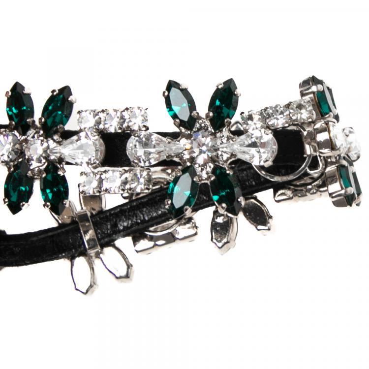 مملوكة مسبقًا Manolo Blahnik Black Satin Embellished Ankle Strap Sandals Size 38.5