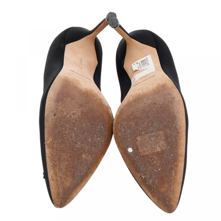 Pre Owned Manolo Blahnik Black Satin Hangisi Pointed Toe Pumps Size 39.5