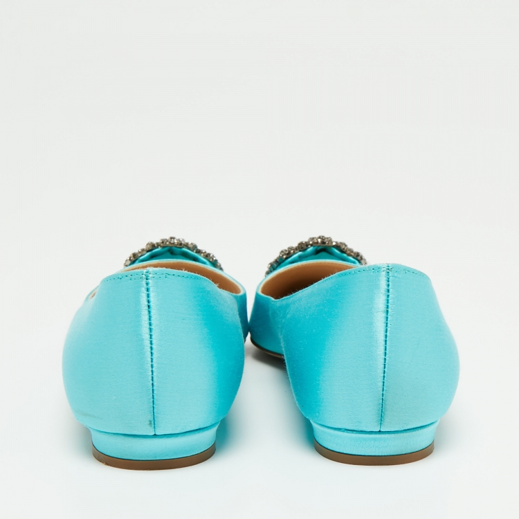 Pre Owned Manolo Blahnik Blue Satin Hangisi Ballet Flats Size 35