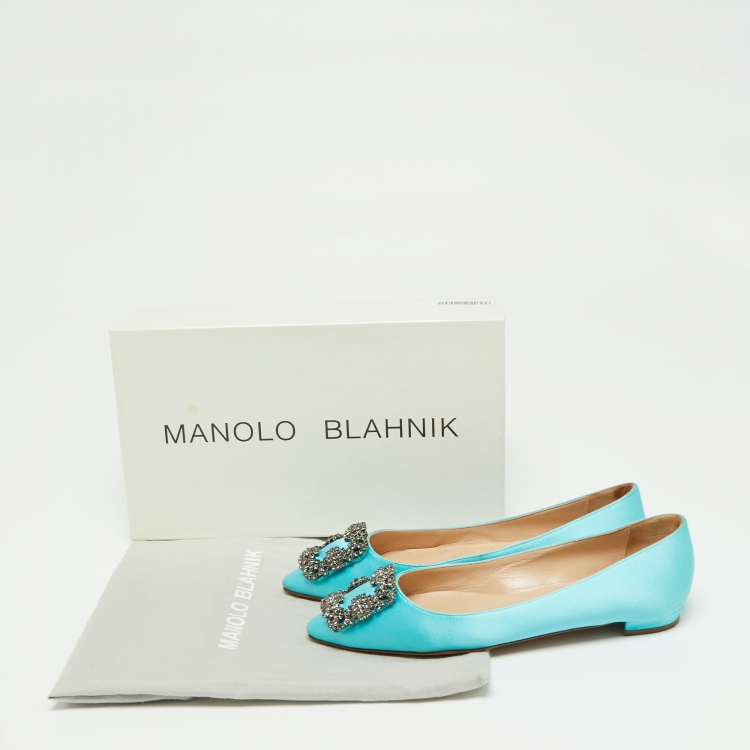 Pre Owned Manolo Blahnik Blue Satin Hangisi Ballet Flats Size 35