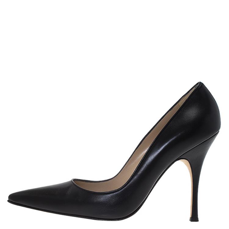 Pre Owned Manolo Blahnik Black Leather Blixa Pointed Toe Pumps Size 40