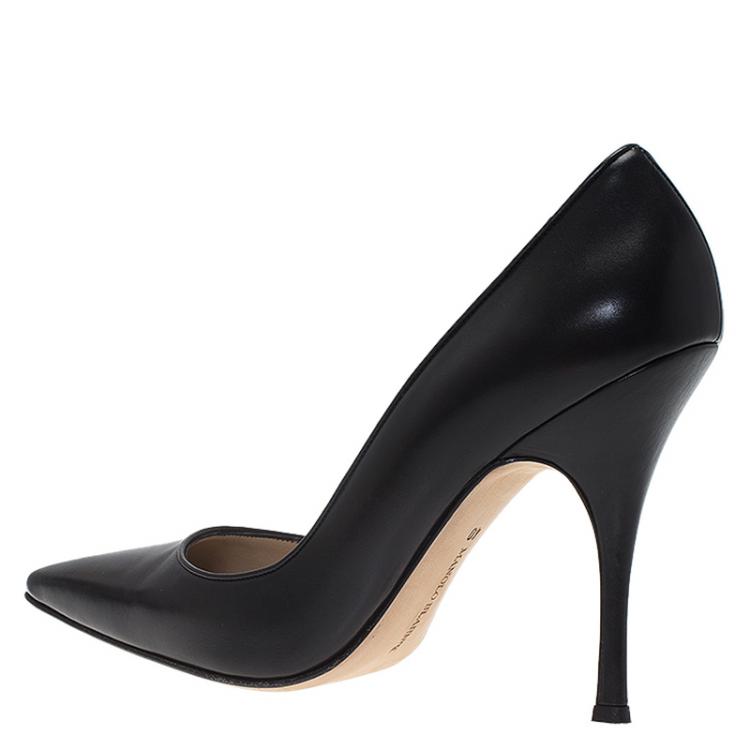 Pre Owned Manolo Blahnik Black Leather Blixa Pointed Toe Pumps Size 40