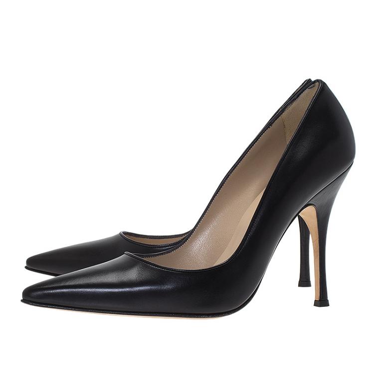 Pre Owned Manolo Blahnik Black Leather Blixa Pointed Toe Pumps Size 40