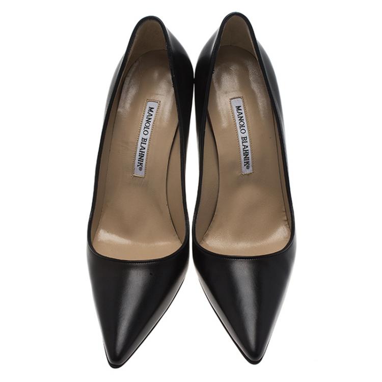 Pre Owned Manolo Blahnik Black Leather Blixa Pointed Toe Pumps Size 40