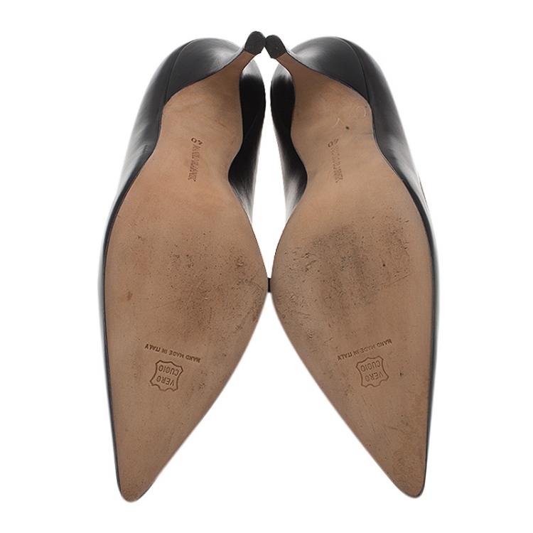 Pre Owned Manolo Blahnik Black Leather Blixa Pointed Toe Pumps Size 40