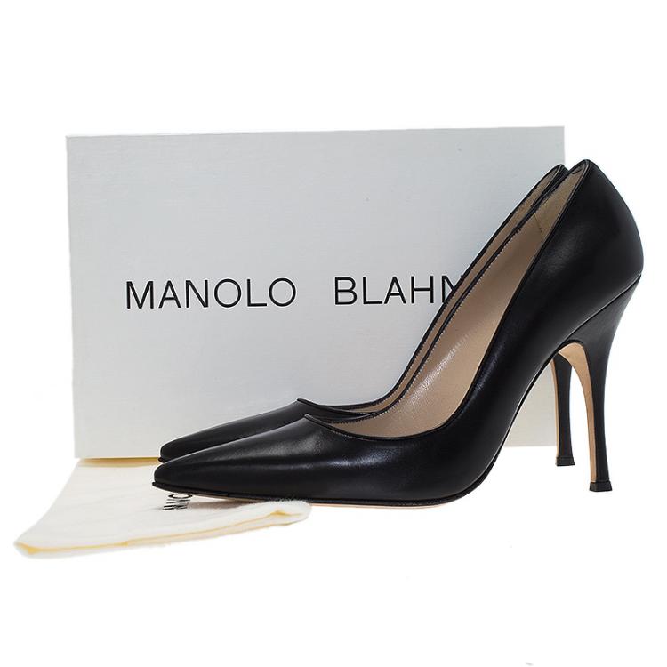 Pre Owned Manolo Blahnik Black Leather Blixa Pointed Toe Pumps Size 40