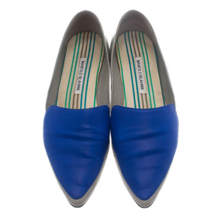 Pre Owned Manolo Blahnik Two Tone Leather Tintoretta Flats Size 39.5