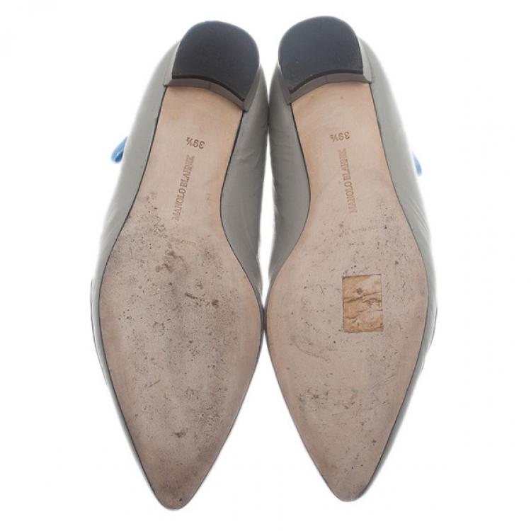 Pre Owned Manolo Blahnik Two Tone Leather Tintoretta Flats Size 39.5